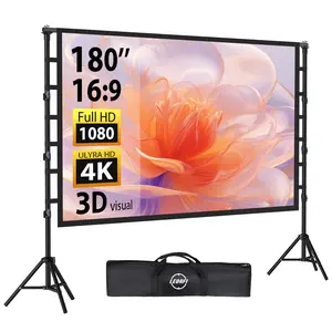 Outdoor Projector Screen with Stand: LEORFI 180 inch Projector Screen Portable, Indoor Projections Screen and Stand, Rear Front Movie Screen 16:9 4K Full HD,Support Height Adjustable for Home Theater