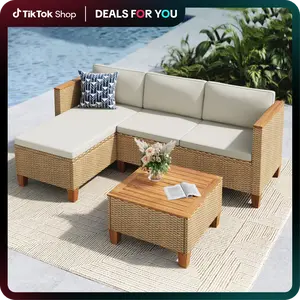 PHI VILLA Patio 3-Piece All Weather Wicker Sofa with Elegant Design and Comfortable Seating for a Sophisticated Charm, Father's Day Gift, Summer's Day