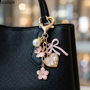 2026 New 2Pcs Cute Flower Butterfly Keychain Set, Pink & White Bow Heart Clasp Keyring, Coquette Aesthetic Bag Charm for Women & Girls