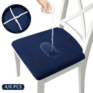 Easy-Going Waterproof Seat Covers Set of 4,6 with Elastic Ties, Christmas Stretch Jacquard Detachable Washable Chair Slipcovers for Office, Kitchen Cushion Protector, Dining Room