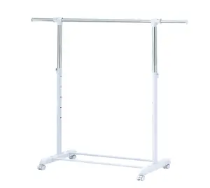 ProStyle Adjustable Rolling Clothes Rack Heavy Duty Metal Frame Chrome & White Finish with Wheels for Easy Mobility