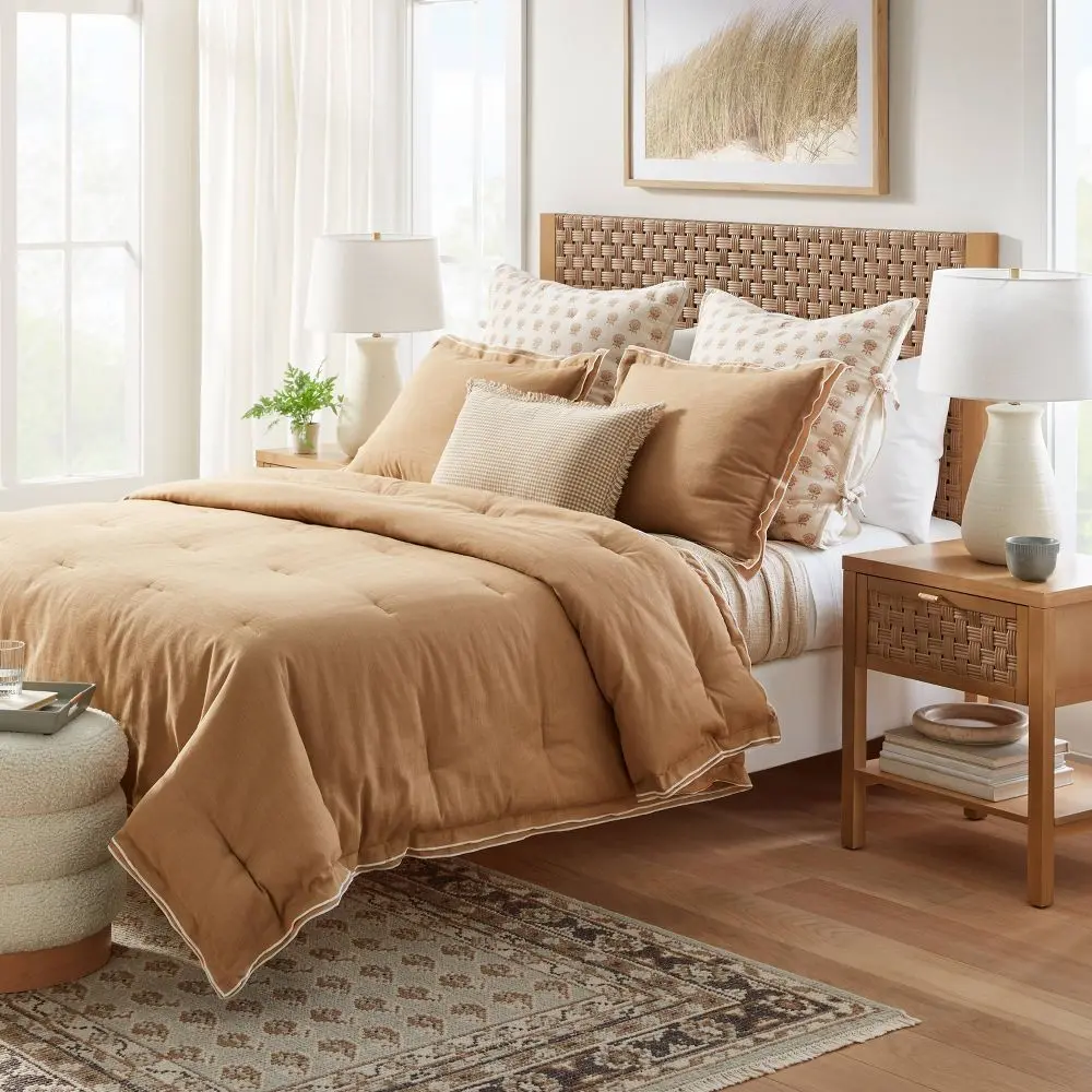 King Double Flange Merrow Stitch Comforter & Sham Set Camel/Off White - Threshold designed with Studio McGee: Quilted