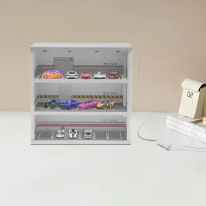 3-Layer Model Car Display Case, 1:64 Scale Mini Car Parking Space Scene with 3 LED Strips, for Collectible Cars, Sports Car Models, and Gift Decoration Light Organiser Cabinet Racks Rectangle