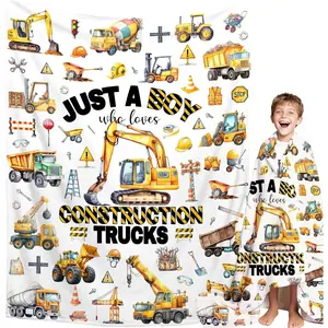 Flannel Blanket | Just A Boy Who Loves Construction Trucks Soft Flannel Throw Blanket, Excavator Tractor Design, Perfect For Boys Toddlers Teens, Ideal Gift For Halloween Christmas Birthday, Great For Bed Couch Sofa Decor | Home & Gift