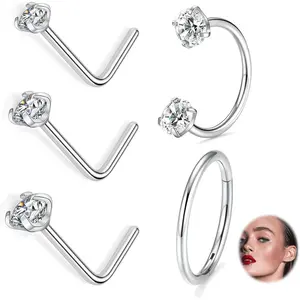 5 count Septum  20g Seamless Nose Rings Hoop G23 Titanium Horseshoe Ring 20G Circular Barbell Internally Threaded 20G Screw L-Shaped  Nose Stud Lip Tragus Daith Cartilage Helix