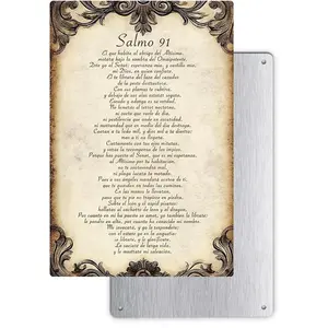 Spanish Psalm Wall Art - 200g Vintage Metal Collectible, Weather Resistant Scripture Decor, Inspirational Verse for Home & Dorm, Motivational Religious Art - Gift