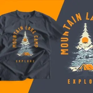 Mountain Lake Camp Explore T-Shirt with Mountain and Lake Design