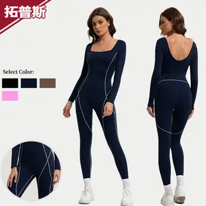 Cross-border sportswear U-shaped backless jumpsuit tennis outfit for women, long-sleeved Pilates yoga jumpsuit for fitness and body sculpting