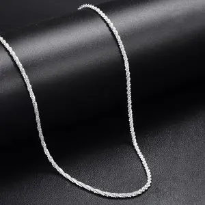 925 Sterling Silver Italian sparkling 2mm Diamond-Cut Braided rope box Chain necklace for Women  Gift for Her