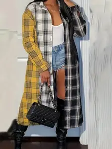 Plaid Button Front Long Sleeve Tunic
