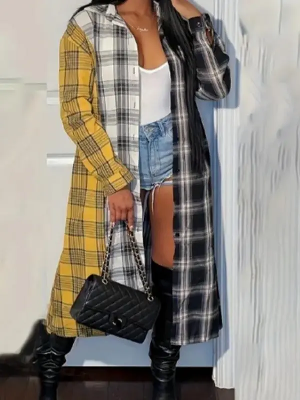 Plaid Button Front Long Sleeve Tunic