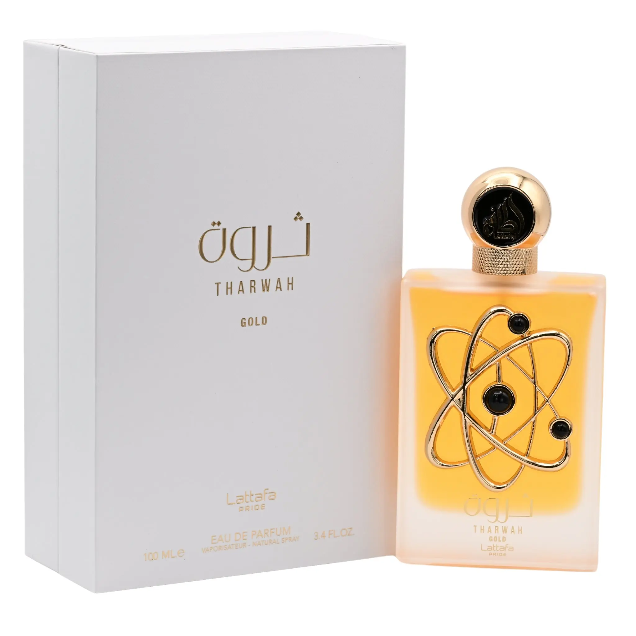 Tharwah Gold Eau de Parfum, 3.4 fl oz Unisex Perfume with Fresh Bergamot & Warm Vanilla, Lasting Scent for Day and Evening Wear, Fragrances, Edp, Citrus, Vetiver Drydown, Bottle, Day/Night, Day Wear