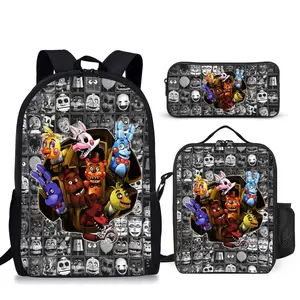 Fna-f 3Pcs Backpack 17"  Multifunction Schoolbag Adjustable Lunch Bag Pencil Case bapebag