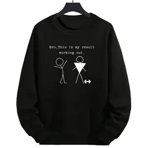 Unisex Long Sleeve Gym Sweatshirt – Funny Stick Man 'This Is My Result' Design, Casual Round Neck, Slightly Stretchy, Perfect for All Seasons, Sizes S-XXXL