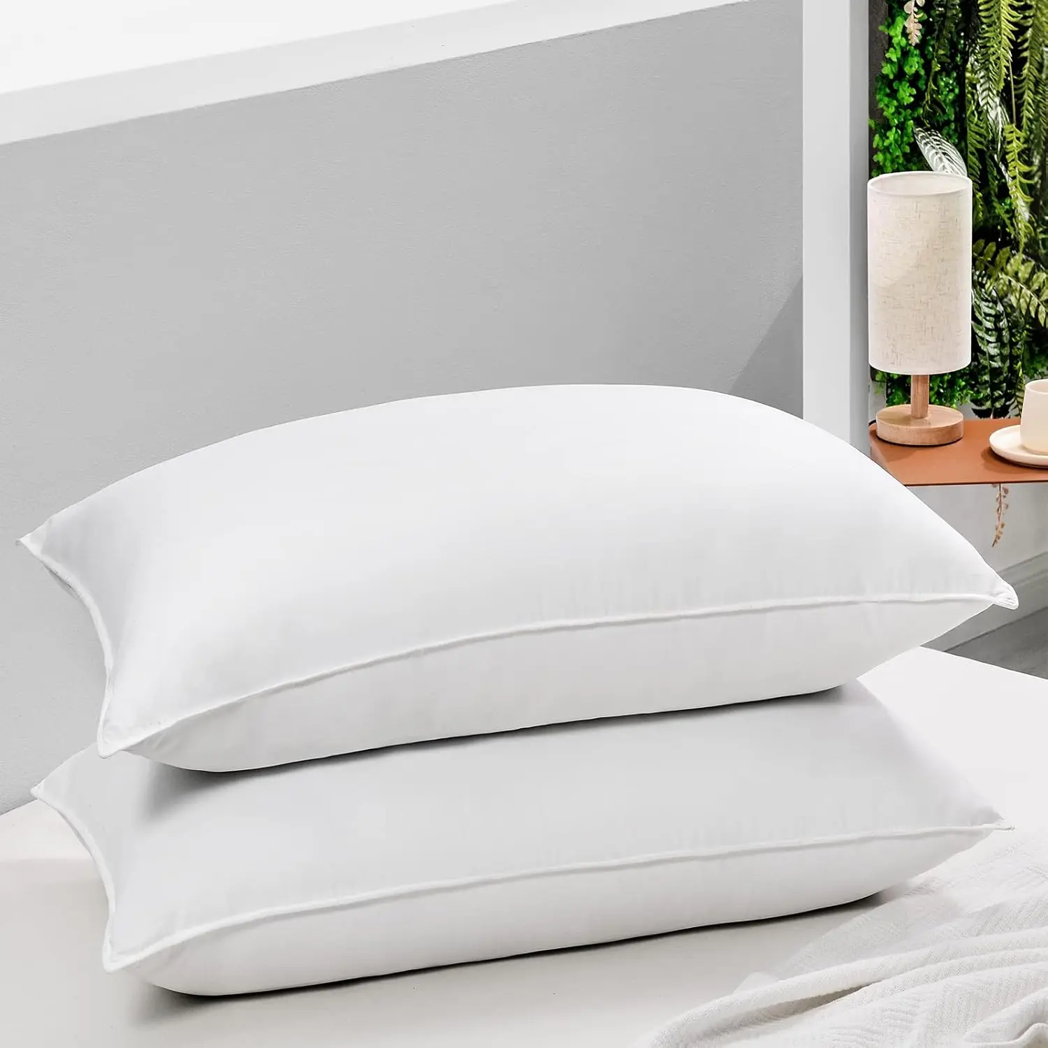 Classic Criss-Cross Striped Bed Pillows (Pack of 2, 20x26 in) - Luxury Hotel Look Collection, Breathable Polyester Fiber Blend Sleeping Pillows, Washer and Tumble Dry Compatible
