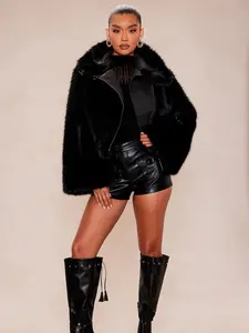 Rue Buckle Cropped Faux Fur Jacket - Black