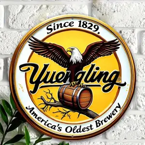 Vintage Yuengling Beer Metal Wall Sign 8x8 Inch Round Aluminum Tin, Retro Home Bar Decor, Rustic Pub Man Cave Garage Office Deco
