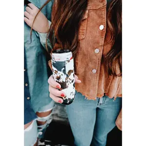 Mooving On Brown Cowhide Print Tall Coozie 2-Pack