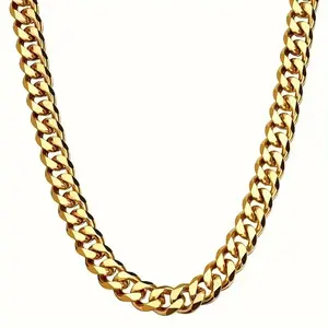 18K Golden Plated Copper Cuban Chain Necklace 7Mm, Hip Hop Urban Fashion Jewelry, Unisex Heavy Metal Neckpiece, for Daily Wear & Music Festivals.Kpop Style Jewelry.