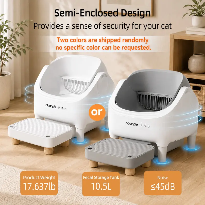 Obangle Extra-large, Open-style Smart Litter Box Features Automatic Cleaning, App-controlled Odor Removal, And Safety Protection. Available In Two Colors And Including A Cleaning Kit, It Is An Essential, Must-have Tool For Busy Professionals.