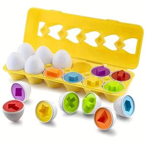 12PCS Color Matching & Shape Sorting Eggs Toy Set Montessori Educational Learning Toys for Toddlers Fine Motor Skill Development Halloween Kids Gifts Play Kitchen Accessories Colorful Block Set
