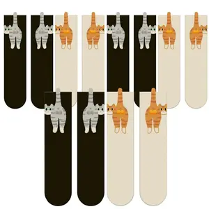 6 Pairs Cat Socks with Balls, Cute and Funny Cat Ball Socks, Comfortable Cotton Crew Socks for Women Men, Daily Wear, Home, Office, Gift for Cat Lovers