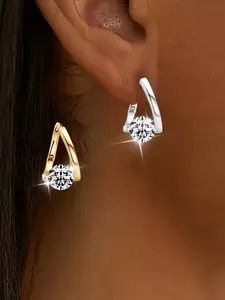 Shiny Geometric Round Artificial Diamond Earrings, Simple Fashion Women's Jewelry, Clip-On Ear Cuffs for Daily Wear, Parties, Travel, Valentine's Day Gift, Artificial Zircon, Geometric Elegance