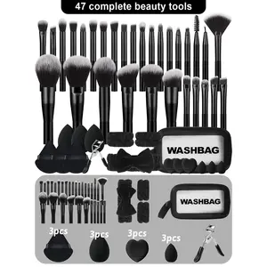 47PCS Makeup Tools Set Including:1pc Cosmetic Bag Waterproof,30PCS Makeup Brush Set,3PCS Makeup Sponges,3PCS Mini Makeup Sponges,3PCS Triangle Powder Puffs,3PCS Mini Air Cushion Powder Puffs,1PCS Hairband,2PCS Hand Bowl Strap,1PCS Eyelash curler