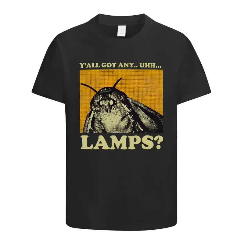 Moth Lamp Meme Graphic Tshirt for Men & Women - Funny Streetwear Top with a Relaxed Fit and Shortsleeve Crewneck, Breathable, Casual, Fabric
