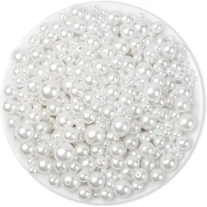 2205Pcs White Pearls for Craft, Assorted Sizes Fake Pearl Beads, Sew on Pearls, Bulk Loose Pearl Beads with holes for Jewelry Making, Bracelets, Necklaces, Hairs, Decoration