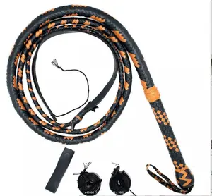 Cowhide Bull WHIP 04 TO 16 FEET Long 16 Plaits Black-Orange Indiana Jones Whip