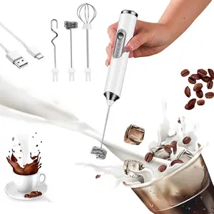 Electric Handheld Blender with 3 Detachable Heads - USB Rechargeable, 3-Speed Adjustable Milk Frother & Beverage Blender for Latte, Cappuccino & Juice