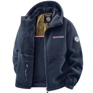 Men's Fleece-Lined Hooded Jacket - Navy Blue, Medium Fit, Trendy Casual & Classic Style Outerwear with Hooded Design and Fleece Lining for Warmth Menswear Coats