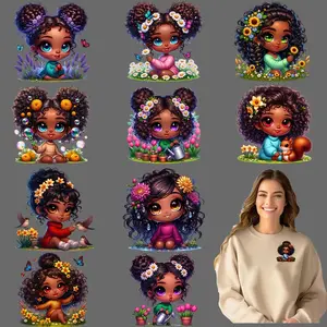 Cute Chibi Girls Iron-on DTF Transfers, 12pcs/set Washable Heat Transfer Stickers, Multicolor Plastic Decals, Craft for DIY T-shirts, Masks, Jeans, Backpacks