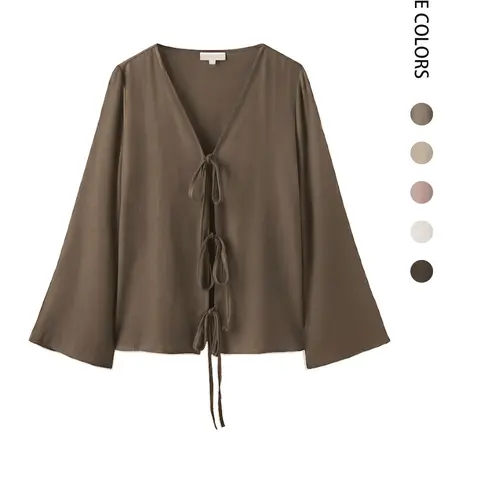 Women's Lightweight Linen Tie-Front Long Sleeve Top Blouse, Boho Shirt Blouse, Boho Chic Sleeve, Casual Summer Fashion, Breathable & Comfortable Design, Perfect for Daily Wear, Casual Summer Tops