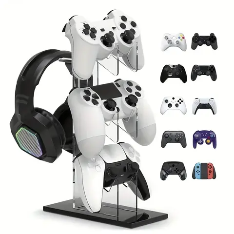 Game Controller Headphone Display Stand, Headphone Hanger, Headset Holder, Acrylic Controller Holder, Game Controller Storage Rack, Console Accessories for PS5 PS4 PS3 Switch, for Xbox