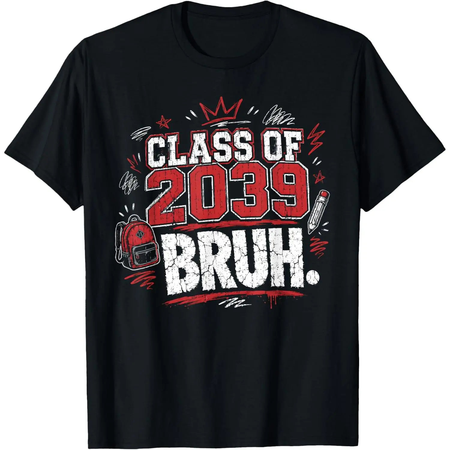 Men's 100% Cotton Short-Sleeve Breathable Casual Streetwear T-Shirt - Class of 2039 Bruh School Graduation & First Day of School Outfit