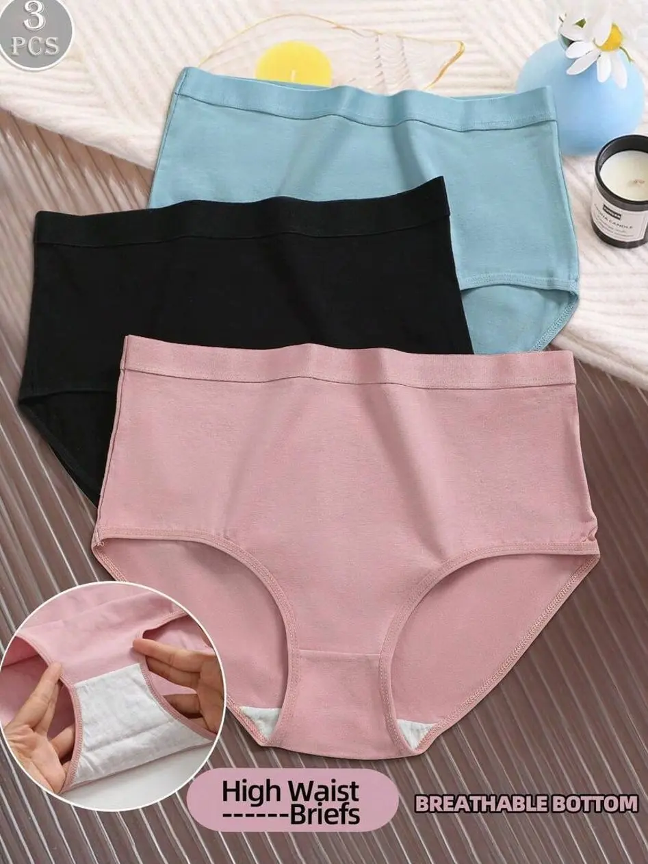 3pcs Women's Mid Rise Briefs Comfortable Breathable Panties With High Elasticity Full Coverage Briefs Minimalist Shapewear Style For Everyday