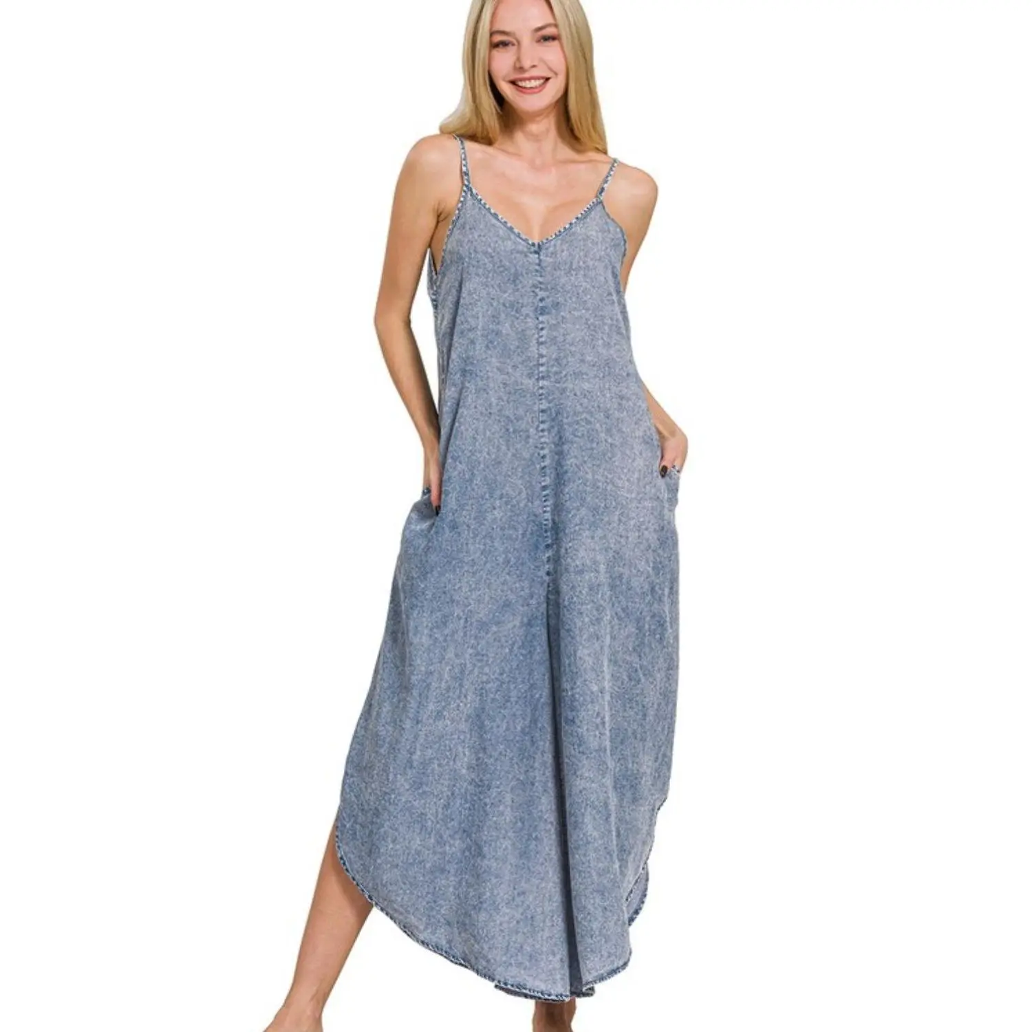 Zenana Lyocell Acid-Washed Jumpsuit