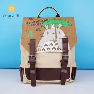 Khaki Canvas Backpack For Miyazaki Hayao Fans, Cute Shoulder Bag For Boys, Large Capacity Canvas Rucksack, Anime School Bag,Valentine's Day Gifts