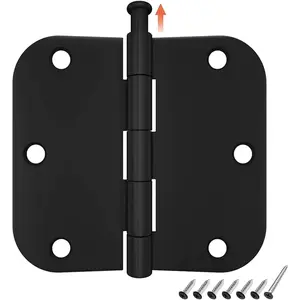 18 Pack Door Hinges Black Matte Interior Door Hinges 3.5 x 3.5 inch Rounded with 5/8 Radius, Heavy Duty Hinges for Doors