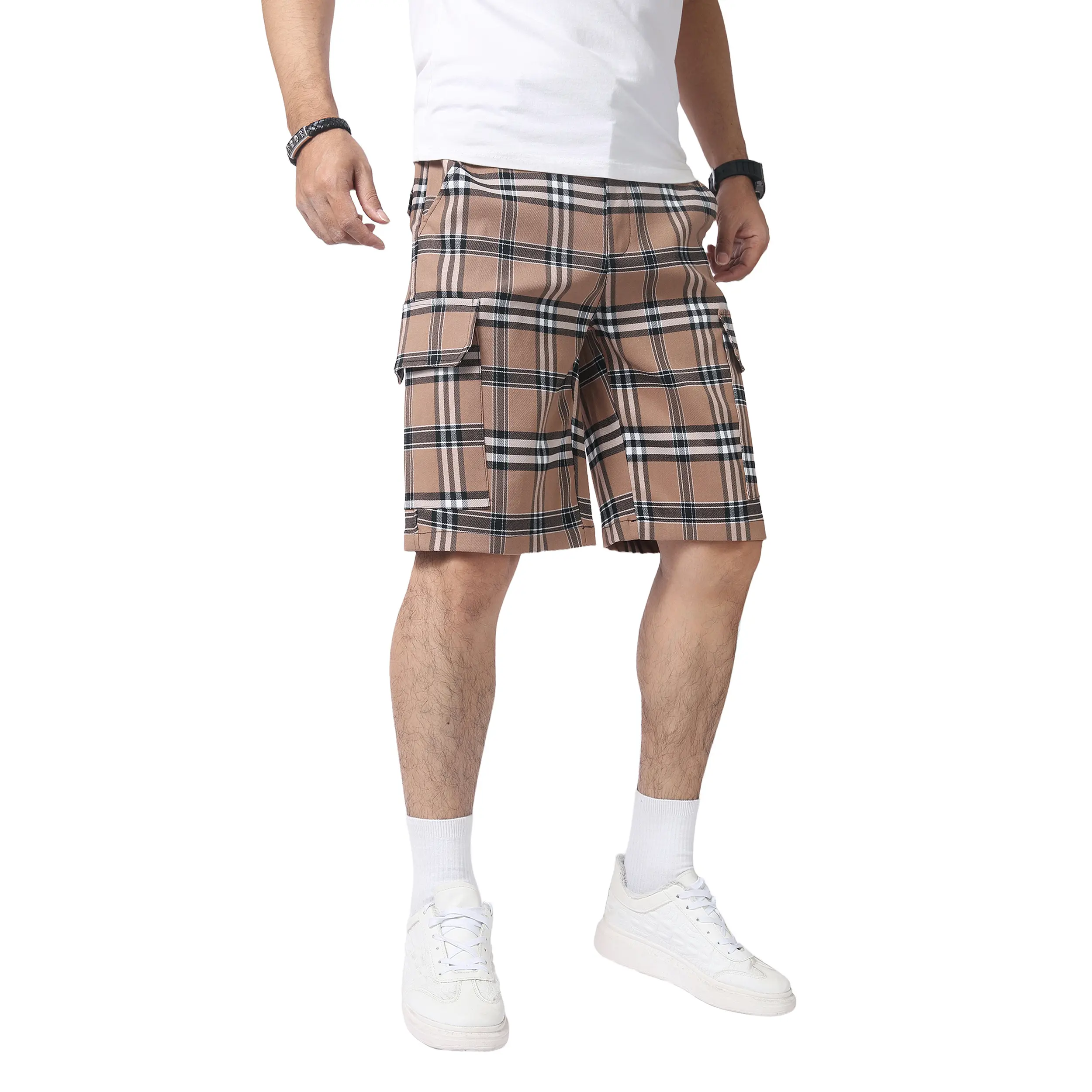 JUNBAOSS Menswear Checked Relaxed Fit Cargo Shorts - Breathable Cotton-Blend Fabric, 6-Pocket Carry, Rugged Cargo Style, Button Closure, Casual Summer Outdoor Camping Hiking, 2026 Classic Fashion