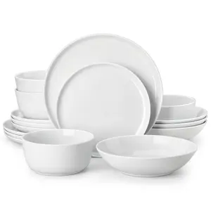 MALACASA 12/16 Pieces Porcelain Dinnerware Sets, Premium Plates and Bowls Set, Ceramic Dishes Set for 4/8, Chip & Scratch Resistant, Microwave Dishwasher Safe, Series LEXI Winter Holiday