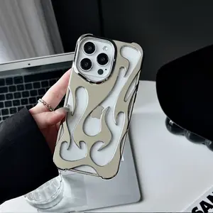 Electroplating Hollow Flame Pattern Phone Case for Apple Shockproof TPU Protector Cover Silver Plated All-inclusive Smartphone Casing