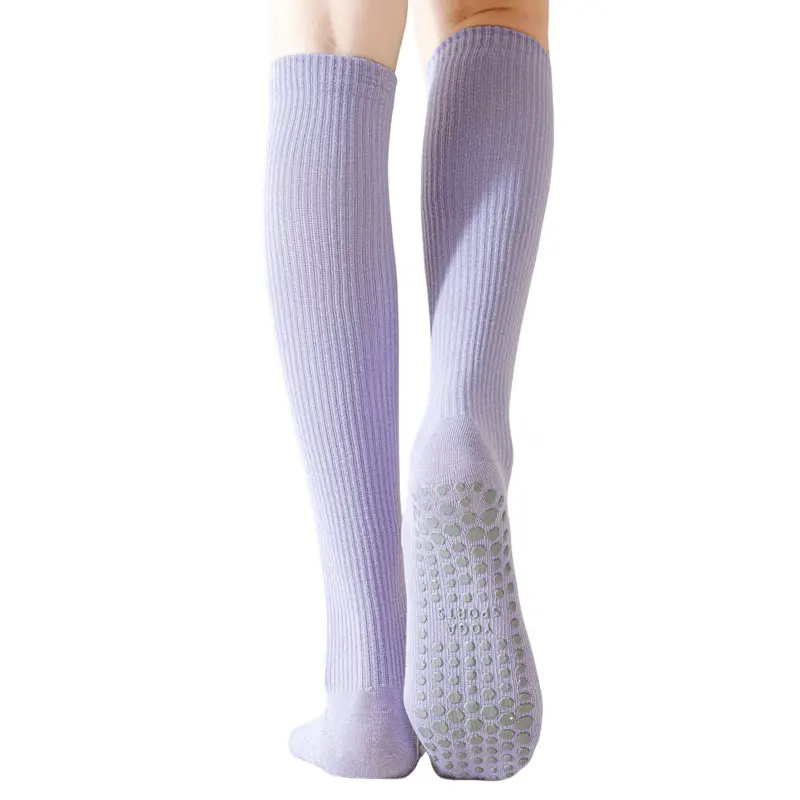 Women's Knee High Compression Yoga Socks with Grips, Ribbed Non-Slip Pilates & Dance Calf Socks