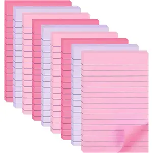 9 Pack Lined Sticky Notes 4X6 in, Large Ruled, Colorful, Super Sticking Power Memo Pads Strong Adhesive (Pink Themed)