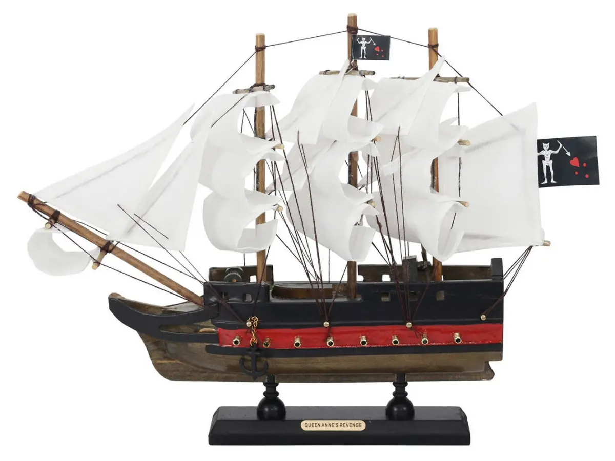 Handcrafted Model Ships PLIM12-QA-W 9 x 2 x 12 in. Wooden Blackbeards Queen Annes Revenge White Sails Limited Model Pirate Ship