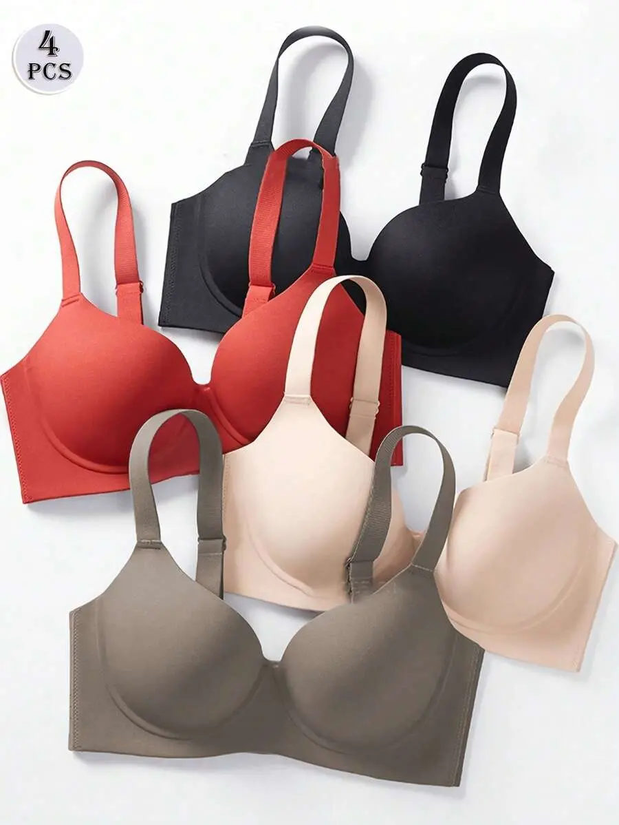 4pcs Women Full Coverage Bras, Wireless Minimizer Bras For Large Bust, Thin Lightweight Lift And Smoothing Bras For Daily Wear