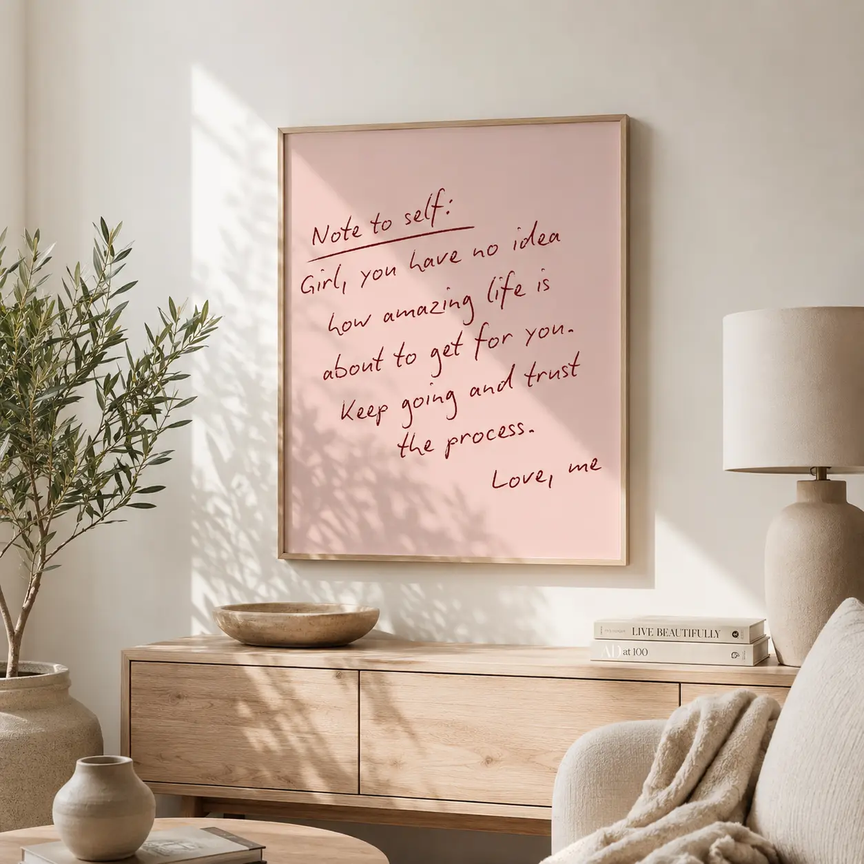 Pink Girly Note to Self Print Wall Art, Motivational Positive Mindset Poster, Unframed Affirmation Room Decor