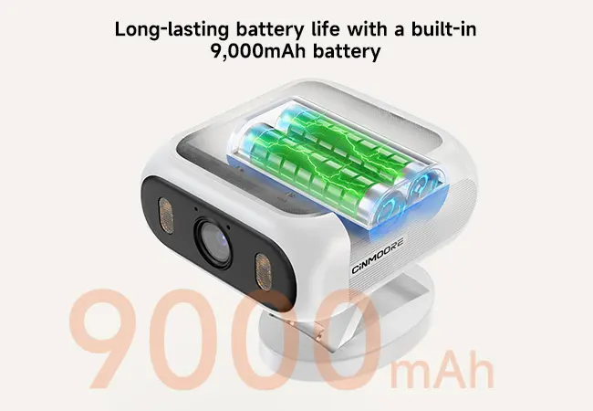 CINMOORE Outdoor Wireless Solar Security Camera, No-Drill Magnetic Design, Built-in Solar Panel & Light, 9000mAh Battery, AOR Recording, Free AI Detection (Human/Vehicle/Animal), Color Night Vision, Dual-Band WiFi, Micro SD Compatible, Supplier Warr.